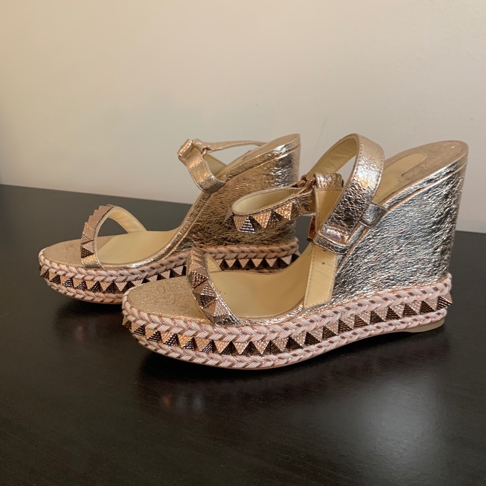 Christian Louboutin Gold Foil Studded Wedges